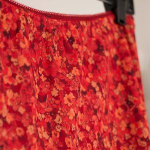 Red Floral Print Midi Skirt